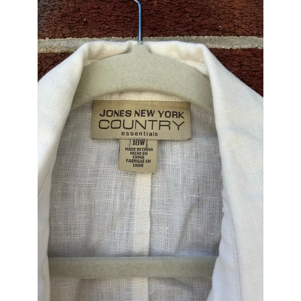 Jones New York Country White Linen Blend Belted Button Up Jacket Shirt Women’s - Picture 5 of 15
